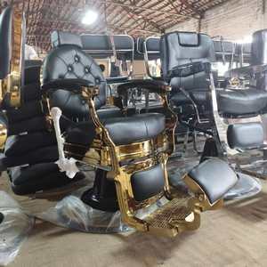 Fauteuil de Barbier de Luxe Noir et Or Personnalisé en Gros avec Dossier Inclinable Ergonomique – Équipement de Salon pour Coiffure - Product Image 4