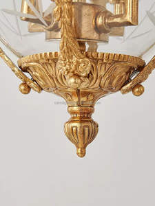 Oro francese Vintage antico ottone lanterna pranzo luce pendente Hotel corridoio lampada a candela di vetro di lusso lampadario - Product Image 5