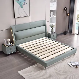 새로운 디자인 빛 럭셔리 소프트 패브릭 더블 침대 호텔 침실 가구 단단한 나무 침대 프레임 킹 사이즈 덮개를 씌운 침대
