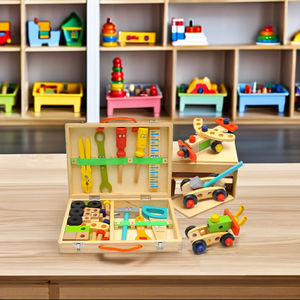 Nuova e calda cassetta degli attrezzi <span class=keywords><strong>in</strong></span> <span class=keywords><strong>legno</strong></span> giocattoli finti giocattoli educativi per bambini strumento custodia per ragazzi giochi di finzione divertenti Montessori giocattoli per bambini - Product Image 5