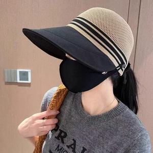Sombrero de Pescador para Mujer, Ala Ancha, Transpirable, Protección Solar, para Verano, Color Beige Caqui, Negro, Color Sólido, Contraste, Poliéster - Product Image 1