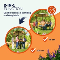 Table de bière pliante en bois réglable en hauteur avec trou pour parasol, table de bar portable pour extérieur, patio, barbecue, banquet, dîner, événement