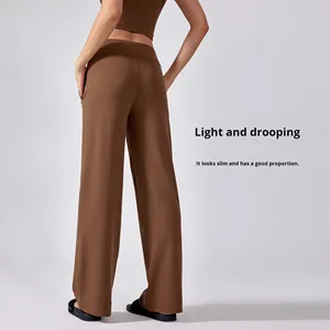 <span class=keywords><strong>Pantaloni</strong></span> Sportivi Casual da Donna 2026, Vita Media, Stile Vintage, in Nylon e Spandex, Gamba Larga, <span class=keywords><strong>con</strong></span> Grandi Tasche, per Yoga - Product Image 4