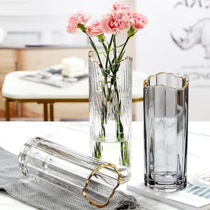 低最小起订量水晶花瓶批发商廉价花瓶花卉装饰彩色玻璃圆筒花瓶