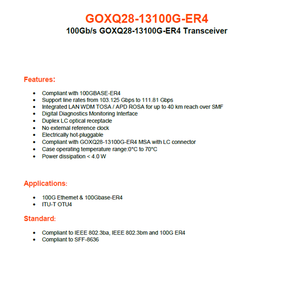โมดูลการรับส่งสัญญาณ ER4 GOXQ28 13100g 1310nm ตัวเชื่อมต่อ LC 40กม. โซลูชันเครือข่ายไฟเบอร์โหมดเดียว - Product Image 2