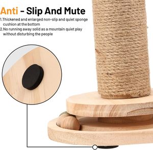 <strong>Cat</strong> Scratching Post Is Equipped with a <strong>Cat</strong> Food Feeder, a <strong>Cat</strong> Teaser Stick, and a Double-layer Wooden Track Ball Toy. - Product Image 6