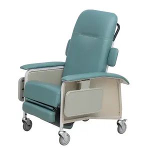 Cómoda silla plegable con superficie de cuero, silla reclinable de tres posiciones con ruedas para personas mayores