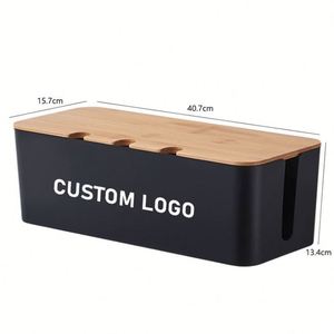 Desktop Home Office Cable Management Box Bamboo Lid <b>Multi</b> Power Plug Home Office Cable Management Cable <b>Socket</b> Storage Box - Product Image 1