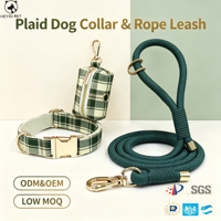 Kariertes Hundehalsband & Leinen-Set mit Kotbeutelhalter, Verstellbares Hundespazier-Set für Alle Hunderassen, Individuelles Design Verfügbar