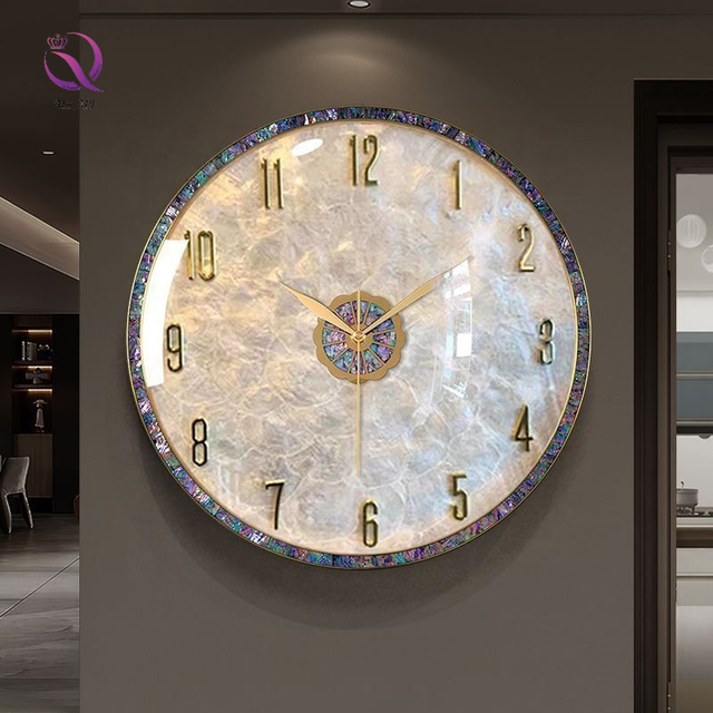 MKMJ New Arrival Elegant Premium Luxury Seashell Wall Clock Decorative Gold Metal Wall Clock for Modern Living Room Home Decor