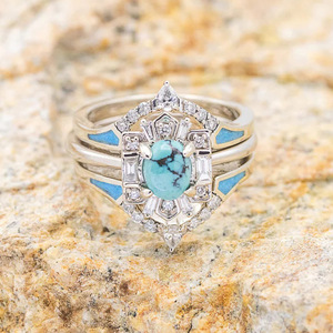 Anello da Donna T0026 con Gemma Turchese, Montatura Geometrica Ovale, Pietra Naturale, Anelli di Fidanzamento alla Moda - Product Image 6