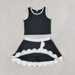 Conjunto de Falda sin Mangas para Niñas GSD4029 Rts Little Active Girl, Negro con Cuadros Blancos, Tela de Lana Peinada, Estilo Casual, Venta al Por Mayor - Product Image 4