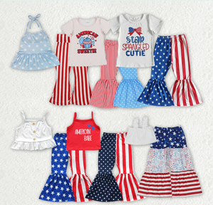 Children Sibling Baby Girls 4th Of July Bell Pants Outfits <b>Clothes</b> Sets - Product Image 1