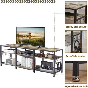 Support TV pour téléviseurs jusqu'à 70 pouces avec étagères de rangement ouvertes à 3 niveaux Crochets pour salon, chambre et salle de jeux - Product Image 2
