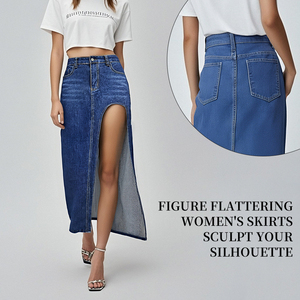 2025 haute fourche ouverte demi-corps <span class=keywords><strong>jupe</strong></span> en <span class=keywords><strong>jean</strong></span> femmes 2025 printemps et été nouvelle <span class=keywords><strong>jupe</strong></span> mi-longue de couleur unie lavée - Product Image 3