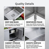 Meuble sous-évier moderne en acier inoxydable à double vasque avec armoire de rangement pour équipement de cuisine d'hôtel, de restauration et de buffet