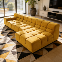 Sofá Seccional Modular Moderno de Terciopelo Tufted Amarillo, Conjunto de Muebles de Sala de Estar de Lujo, Sofá Cama Cubo Nube