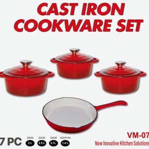 Cast Iron Enameled Cookware Set 7 Piece Non Stick Oven Safe Frying Pan <b>Saucepan</b> Kitchen Cooking Set - Product Image 3