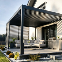 Pergola motorisée en aluminium à lames orientables Senfey Modern 4 saisons avec mur en verre coulissant pour villa, jardin, parc