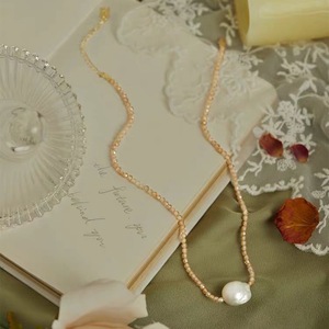 <b>Edison</b> Baroque Pearl Necklace for Women Natural Champagne Pink Zircon Luxurious Clavicle Chain Chic Neck Chain <b>Light</b> Luxury - Product Image 5
