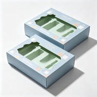 Confezione Regalo Blu per Skincare con Finestra Fustellata, Scatola Personalizzata con Chiusura a Incastro e Inserto, Confezione in Carta Rettangolare per Set Cosmetici e Skincare