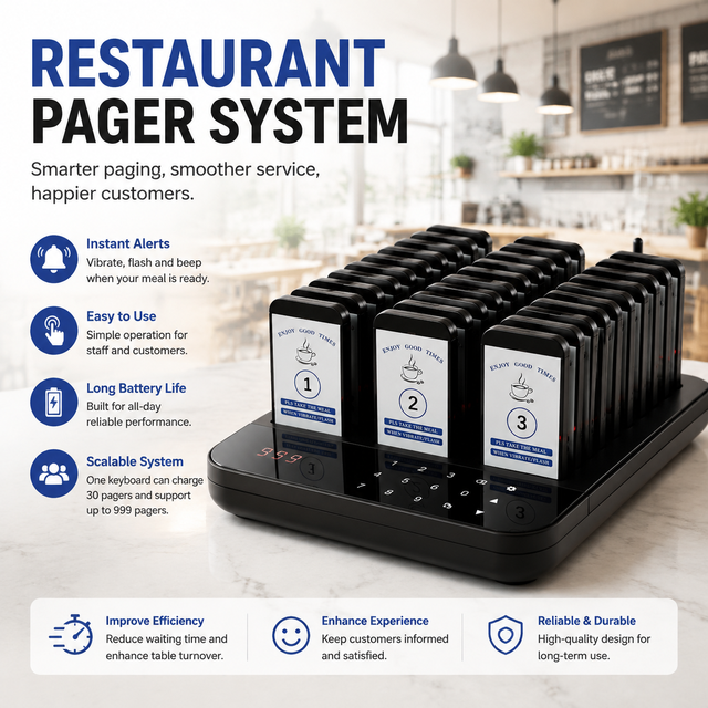 Wireless Restaurant Pager System Waterproof Queue Paging Calling System 30 Buzzers for Coffee Dessert Shop Food Truck