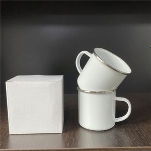 White Diy Blanks Coated 11Oz 12Oz Enamel Camping Tin Enamelled Sublimation <b>Mug</b> for Happy Camper - Outdoor - Product Image 3
