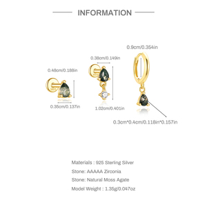 Conjunto de Joyería de Moda Canner, Pendientes de Plata 925 con Ágata Verde en Forma de Gota de Agua para Chicas Jóvenes - Product Image 4