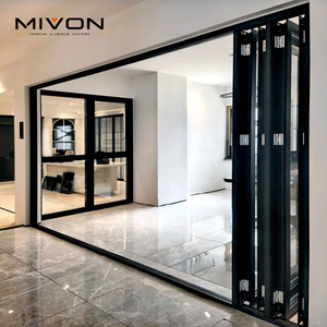 Porte pliante accordéon en verre trempé simple à cadre noir, seuil bas, pour intérieur, norme américaine - Product Image 1