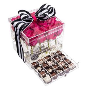 Clear Acrylic Rose Flower Box With A Drawer For Chocolate Wedding Flower Gift Box