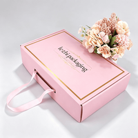 Kotak Kemasan Hadiah Pink Berkualitas Tinggi Cetak Logo Kustom Kotak Kertas Karton Bergelombang Dengan Pegangan Pita
