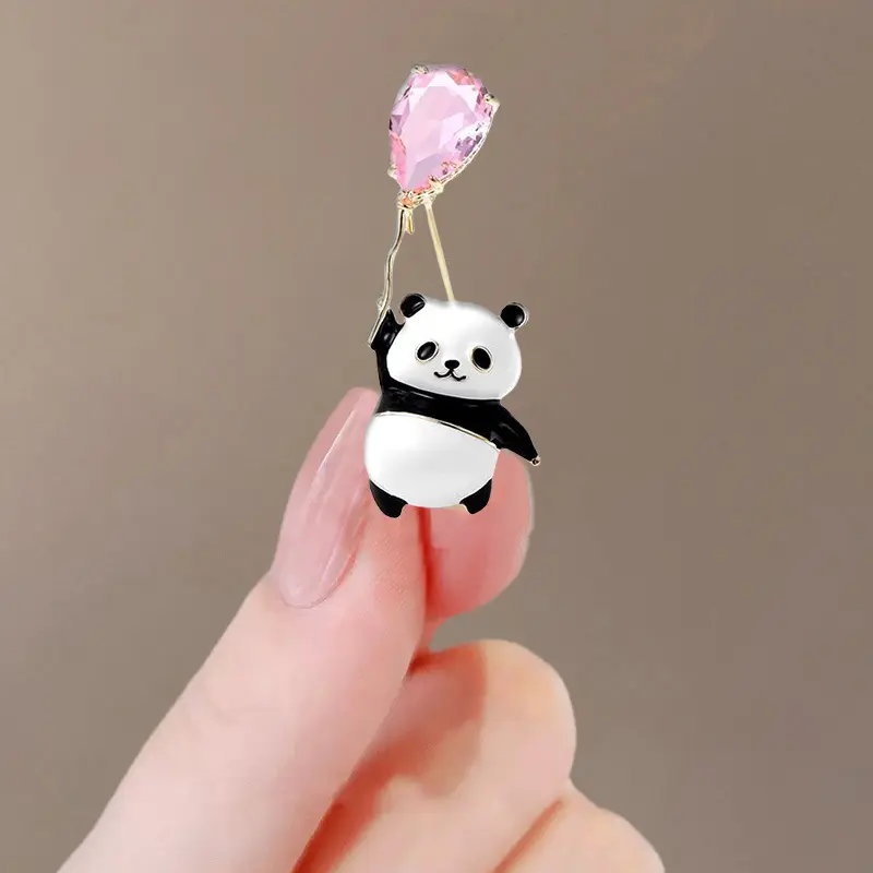 Mignon Blanc Émail Panda Designer Broche Rose Strass Ballon Panda Femmes Broche Pour Cadeau