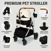 Poussette pliable pour animaux de compagnie, imperméable, à une touche, X6 crème, pour chien et chat, avec roues amortissantes, doublure lavable, porte-gobelet, 25 kg