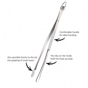 12 Inch Extra Long Dessert Decorating Tweezer Stainless Steel Steak <b>Clip</b> BBQ Chef Cooking Tweezers Tongs with <b>Hooks</b> - Product Image 3