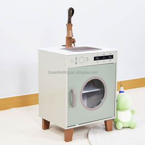 Lavadora y Fregadero de Juguete de Madera para Niños, Color Verde Salvia, Marca Laontessundry, con Grifo Realista y Pantalla Digital - Product Image 1