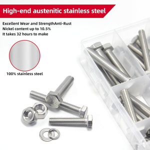 304 Stainless Steel Hex Bolts Nuts Washers Set 192pcs Assortment Kit Standard Grade A Hand Tool - Product Image 2