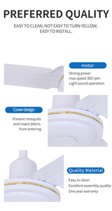Ventilador de Techo con Motor AC, Control Mecánico, Plegable, 5 Velocidades, 56 Pulgadas, Aluminio, Moderno, Blanco, en Caja Corrugada para Uso en Hoteles - Product Image 2