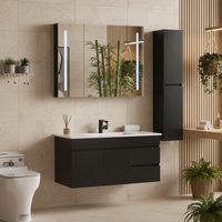 Meuble-lavabo rectangulaire mural moderne en MDF avec armoire miroir LED (Écologique et durable)
