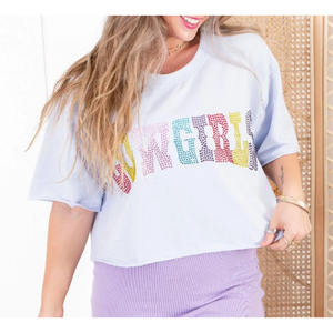 Fashion Bling <strong>TShirt</strong> Sparkly Personalized Rhinestone Graphic Tee Custom Glam Rhinestone <strong>Tshirt</strong> Cowgirls Rhinestone Tee - Product Image 5