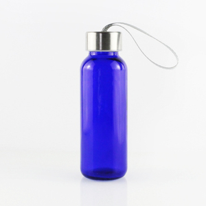 Botella de Agua con Gas de Vidrio Pequeña de 300 ml y 10 oz, Color Azul Cobalto Personalizable, con Tapas - Product Image 1