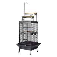 Vente en gros de cage à oiseaux de luxe en métal noir à 4 roues, perroquet, ara canari, perruche, perruche, animal de compagnie