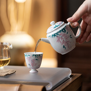 Guanlan White Porcelain Hand-Painted Wisteria Flower Teapot With Lid Kung Fu <b>Tea</b> <b>Set</b> Household Ceramic <b>Tea</b> Maker - Product Image 3