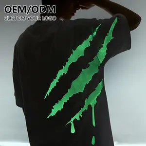 Vente en gros 100% coton de qualité supérieure vinyle lumineux personnalisé impression logo t-shirts réfléchissants brillant dans l'obscurité grande taille t-shirts pour hommes - Product Image 1