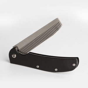 Mới đến nhỏ có thể gập lại gấp di động thép không gỉ răng râu ria mép Lược tự làm sạch bàn chải tóc nam - Product Image 4