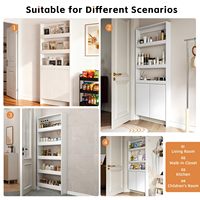 Armoire de rangement ultra-fine dissimulée à 4 niveaux, bibliothèque en bois blanc à placer derrière la porte avec crochets pour la chambre des enfants