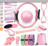 Ensemble Pilates 13 pièces, kit complet pour studio à domicile avec bandes de résistance, anneau, ballon et guide d'exercices