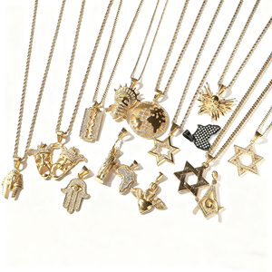 Prix de gros, collier personnalisé en acier inoxydable 316L, carte religieuse, terre, hexagramme, <span class=keywords><strong>masque</strong></span> de pharaon, pendentif hip hop pour homme, étanche - Product Image 1