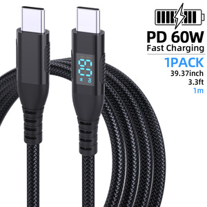 Câble de charge rapide Type-C vers Type-C 60W avec affichage numérique intelligent et gaine en nylon tressé pour téléphones mobiles et tablettes - Product Image 2