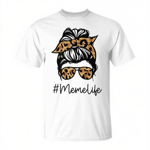Meme Leopard <b>Messy</b> Bun T-<b>Shirt</b> Short Sleeve Crew Neck Unisex Adult Digital Printing Family Reunion Party Gift - Product Image 3