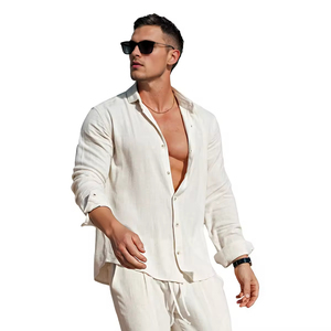 Set Camicia e Pantaloni in <span class=keywords><strong>Lino</strong></span> per <span class=keywords><strong>Uomo</strong></span>, Vendita all'Ingrosso, Logo Personalizzato, Completo in Puro <span class=keywords><strong>Lino</strong></span> a 2 Pezzi, Traspirante e Casual per Ordini all'Ingrosso - Product Image 2